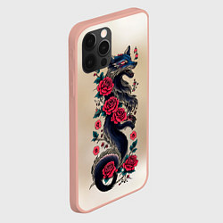 Чехол для iPhone 12 Pro Max Irezumi - татуировка лиса в розах, цвет: 3D-светло-розовый — фото 2
