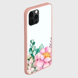 Чехол для iPhone 12 Pro Max Цветы нарисованные акварелью - снизу, цвет: 3D-светло-розовый — фото 2