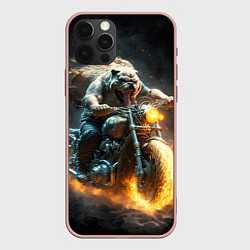 Чехол iPhone 12 Pro Max Бульдог байкер на мотоцикле