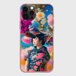 Чехол iPhone 12 Pro Max Девочка с птицами среди цветов - мскусство