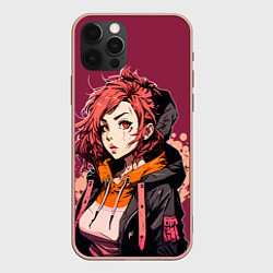 Чехол для iPhone 12 Pro Max Девушка-аниме с рыжими волосами, цвет: 3D-светло-розовый