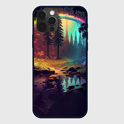 Чехол для iPhone 12 Pro Max Неоновый лес с радугой, цвет: 3D-черный
