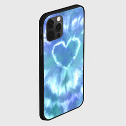 Чехол для iPhone 12 Pro Max Сердце - тай-дай - голубой, цвет: 3D-черный — фото 2