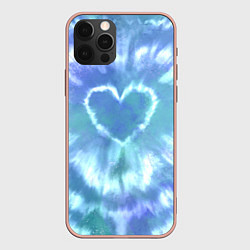 Чехол для iPhone 12 Pro Max Сердце - тай-дай - голубой, цвет: 3D-светло-розовый