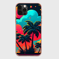 Чехол iPhone 12 Pro Max Неоновые пальмы на закате