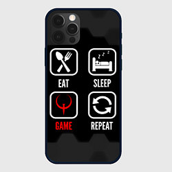 Чехол для iPhone 12 Pro Max Eat, sleep, Quake, repeat, цвет: 3D-черный