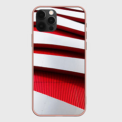 Чехол для iPhone 12 Pro Max Два слоя металла - красный и белый, цвет: 3D-светло-розовый
