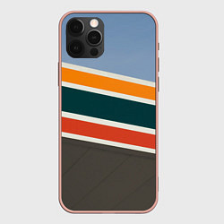 Чехол для iPhone 12 Pro Max Оранжевые и белые абстрактные полосы, цвет: 3D-светло-розовый