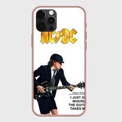 Чехол для iPhone 12 Pro Max Ангус Янг играющий на гитаре, цвет: 3D-светло-розовый