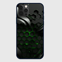 Чехол для iPhone 12 Pro Max Черные плиты и зеленая сетка, цвет: 3D-черный