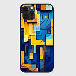 Чехол для iPhone 12 Pro Max Синие и жёлтые фигуры, цвет: 3D-черный