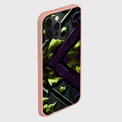 Чехол для iPhone 12 Pro Max Зеленые листья и фиолетовые вставки, цвет: 3D-светло-розовый — фото 2