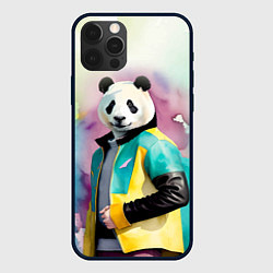 Чехол для iPhone 12 Pro Max Прикольный панда в модной куртке, цвет: 3D-черный