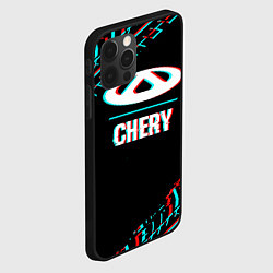 Чехол для iPhone 12 Pro Max Значок Chery в стиле glitch на темном фоне, цвет: 3D-черный — фото 2