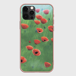 Чехол для iPhone 12 Pro Max Красные маки в поле, цвет: 3D-светло-розовый