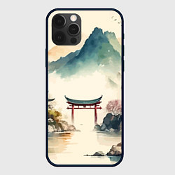 Чехол для iPhone 12 Pro Max Японский пейзаж - акварель, цвет: 3D-черный