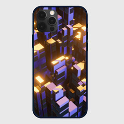 Чехол для iPhone 12 Pro Max Фиолетовые и светящиеся кубы, цвет: 3D-черный