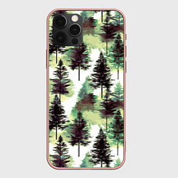Чехол для iPhone 12 Pro Max Хвойный лес - акварель в зеленых тонах, цвет: 3D-светло-розовый