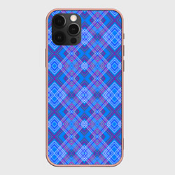 Чехол iPhone 12 Pro Max Геометрический рисунок из розовых линий на синем ф