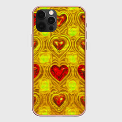 Чехол для iPhone 12 Pro Max Узор рубиновые сердца, цвет: 3D-светло-розовый