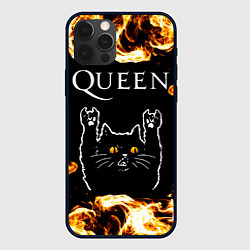 Чехол iPhone 12 Pro Max Queen рок кот и огонь