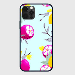 Чехол для iPhone 12 Pro Max Желтые и розовые фрукты с листиками, цвет: 3D-черный