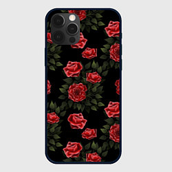 Чехол для iPhone 12 Pro Max Красные розы на черном - паттерн, цвет: 3D-черный