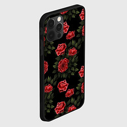 Чехол для iPhone 12 Pro Max Красные розы на черном - паттерн, цвет: 3D-черный — фото 2