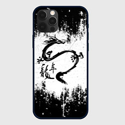 Чехол для iPhone 12 Pro Max Японский дракон с иероглифами, цвет: 3D-черный