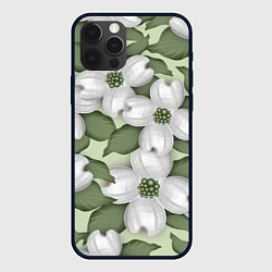 Чехол для iPhone 12 Pro Max Белые цветочкм, цвет: 3D-черный