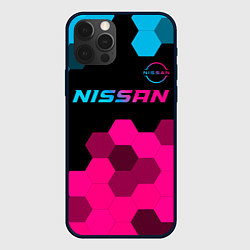 Чехол iPhone 12 Pro Max Nissan - neon gradient: символ сверху