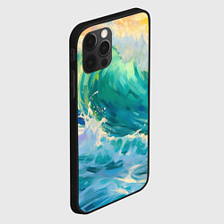 Чехол для iPhone 12 Pro Max Нарисованные волны моря, цвет: 3D-черный — фото 2