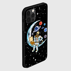 Чехол для iPhone 12 Pro Max Skeleton astronaut eats pizza while sitting on the, цвет: 3D-черный — фото 2