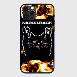 Чехол iPhone 12 Pro Max Nickelback рок кот и огонь