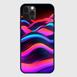 Чехол для iPhone 12 Pro Max Неоновые фиолетовые волны, цвет: 3D-черный