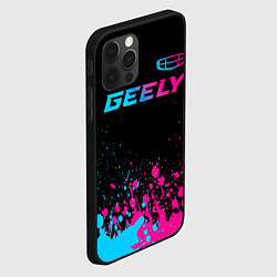 Чехол для iPhone 12 Pro Max Geely - neon gradient: символ сверху, цвет: 3D-черный — фото 2