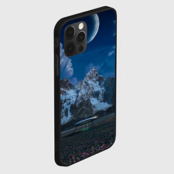 Чехол для iPhone 12 Pro Max Ночные горы в природе и небо с нло, цвет: 3D-черный — фото 2