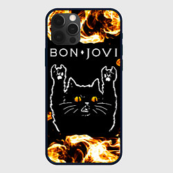 Чехол iPhone 12 Pro Max Bon Jovi рок кот и огонь
