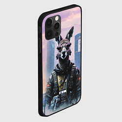 Чехол для iPhone 12 Pro Max Кенгуру в стиле киберпанк на фоне мегаполиса, цвет: 3D-черный — фото 2