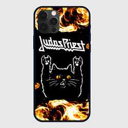 Чехол iPhone 12 Pro Max Judas Priest рок кот и огонь