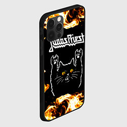 Чехол для iPhone 12 Pro Max Judas Priest рок кот и огонь, цвет: 3D-черный — фото 2