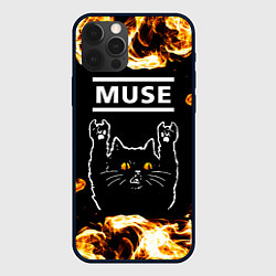 Чехол для iPhone 12 Pro Max Muse рок кот и огонь, цвет: 3D-черный