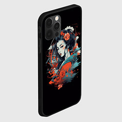 Чехол для iPhone 12 Pro Max Обворожительная гейша в цветах, цвет: 3D-черный — фото 2