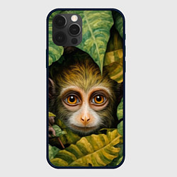 Чехол iPhone 12 Pro Max Маленькая обезьянка в листьях