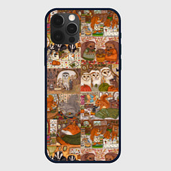 Чехол iPhone 12 Pro Max Коллаж из сказочных зверей - совы, белки, ёжики