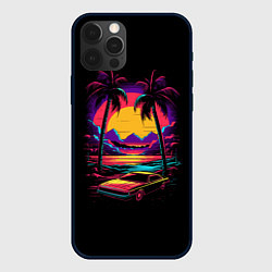Чехол для iPhone 12 Pro Max Неоновая машина и пальмы, цвет: 3D-черный