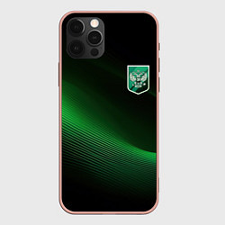 Чехол для iPhone 12 Pro Max Герб РФ зеленый черный фон, цвет: 3D-светло-розовый