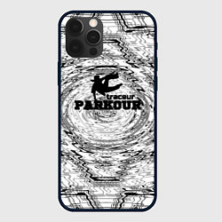 Чехол iPhone 12 Pro Max Parkour черно белый абстрактный узор