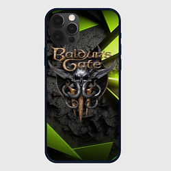 Чехол для iPhone 12 Pro Max Baldurs Gate 3 logo green abstract, цвет: 3D-черный