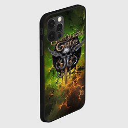 Чехол для iPhone 12 Pro Max Baldurs Gate 3 logo dark green fire, цвет: 3D-черный — фото 2